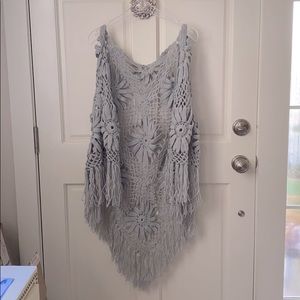 Large Hand knit shawl wrap warm gray
